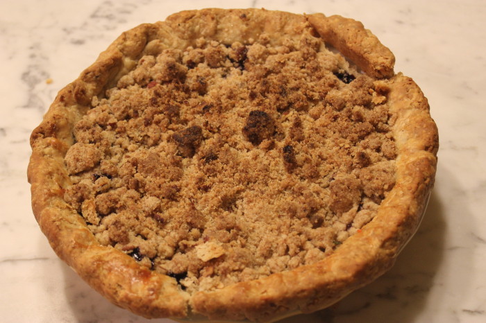 Blueberry Crumb Pie with Warm Blueberry Sauce from Carole Walter
