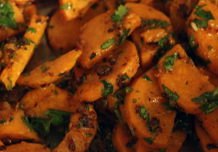 Sweet Potatoes with Garlic, Ginger, and Cilantro