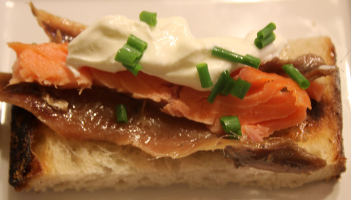 Anchovy and Smoked Salmon Toasts