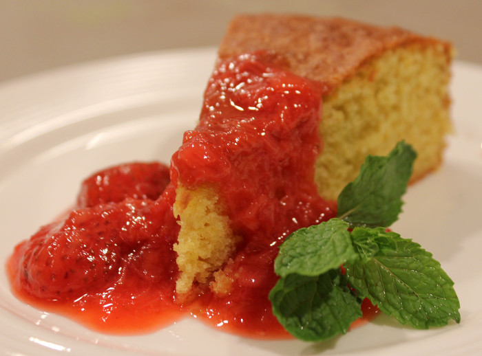 Olive Oil Cake with Strawberry-Rhubarb Compote