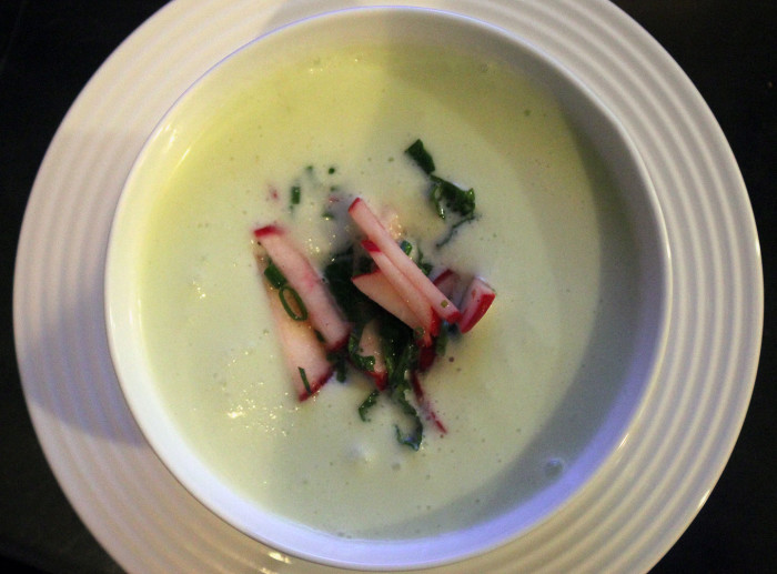 Chilled Cucumber-Melon Soup with Radish-Mint Salsa