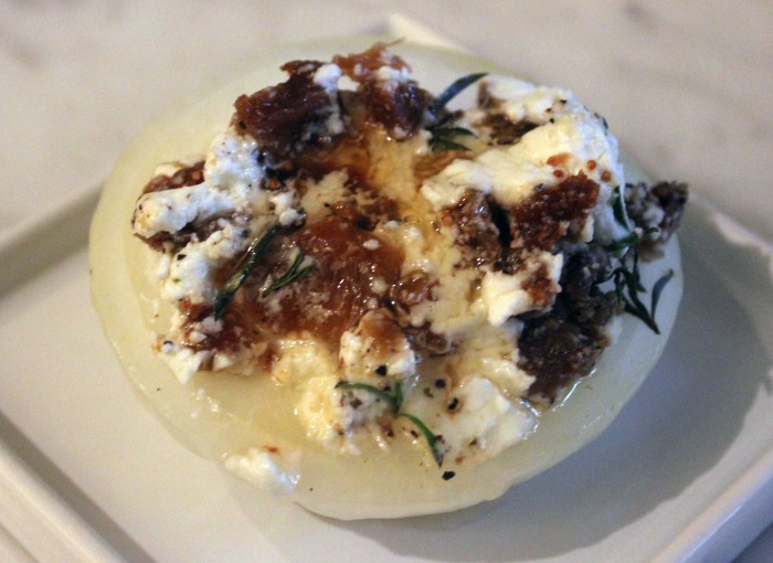 TBT Recipe:  Barbecued Onions with Goat Cheese and Fig and Honey Topping