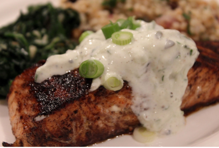 Oven Roasted Salmon with Cucumber-Sour Cream Sauce