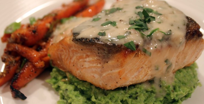 Salmon with Mashed Peas and Tarragon Butter