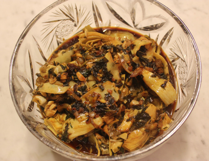 Artichokes in Cilantro and Pomegranate Sauce from Saveur, The New Classics Cookbook