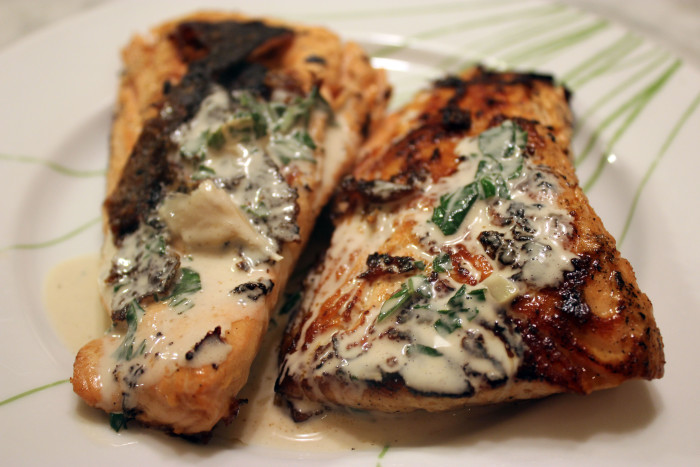 Bronzed Alaska Salmon in a Basil-Wine Sauce Using, Yes, Frozen Fish