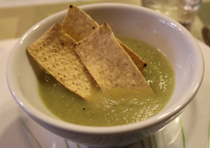 Cucumber and Tomatillo Gazpacho from Corinne Trang at Cooking by the Book