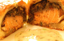 Wild Salmon in Puff Pastry with Savory Mushroom Stuffing