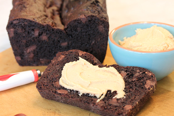 Double Chocolate Loaf with Peanut Butter Cream Cheese Spread