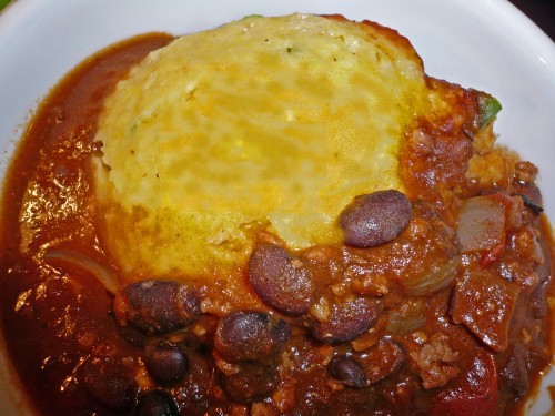 Hog-Tied Chili with Jalapeno Cheese Dumplings