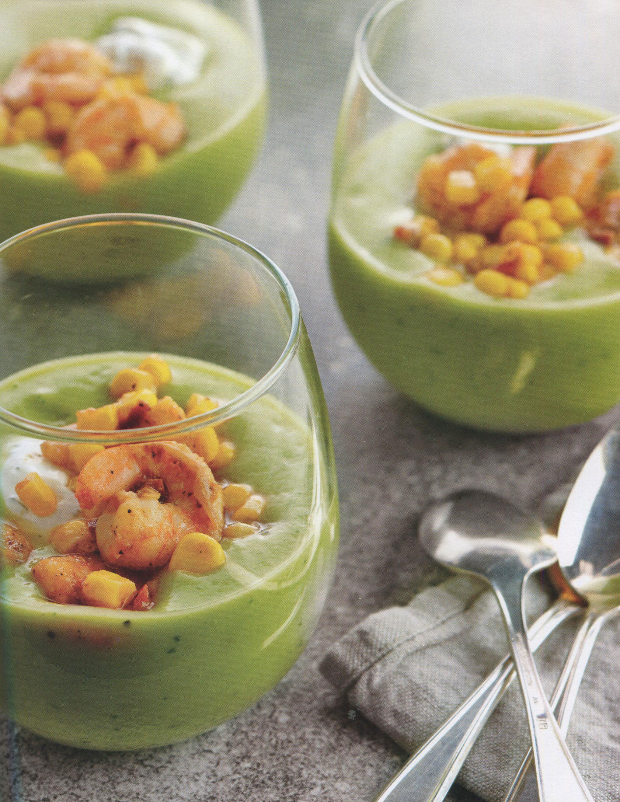 TBT Recipe: Avocado Soup with Lime Cream and Seared Chipotle Shrimp