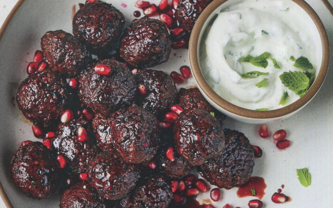 Pomegranate Glazed Turkish Meatballs with Salted Yogurt and Mint from Just Cook It!