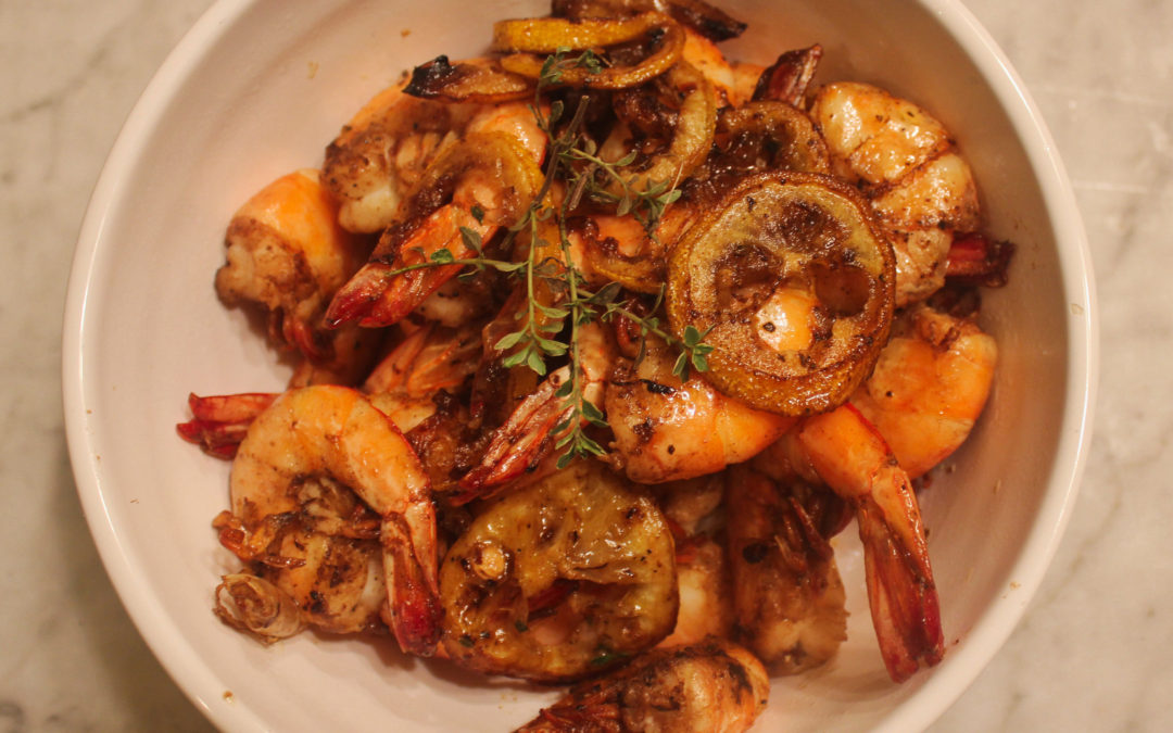 Pan-Seared Prawns with Lemon and Garlic from Mediterranean by Susie Theodorou