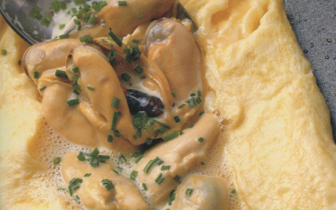 TBT Recipe: Mussel and Chive Omelet from Michel Roux Eggs [2005 adn 2018]