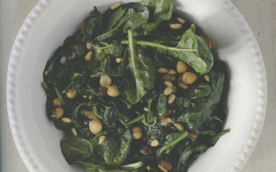 Spinach with Garbanzos, Raisins, and Pine Nuts from Boqueria