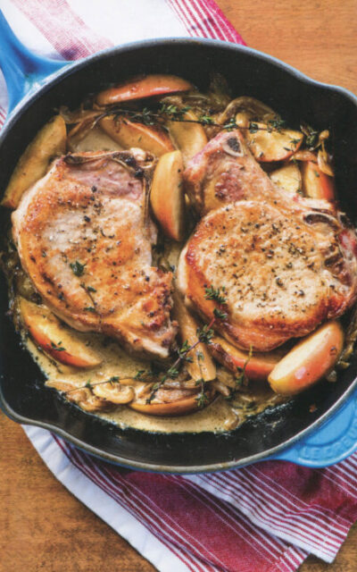 Pork Chops with Apples [and onion and cream] from In the French Kitchen with Kids