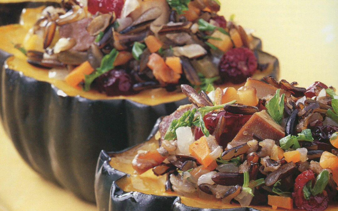 Thanksgiving Recipe: Acorn Squash Stuffed with Wild Rice, Cranberries, Walnuts and Hickory-Based Tofu