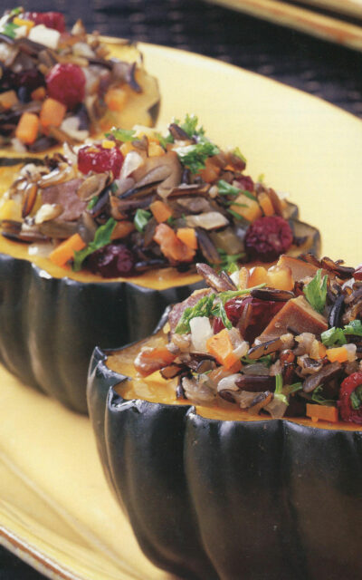 Thanksgiving Recipe: Acorn Squash Stuffed with Wild Rice, Cranberries, Walnuts and Hickory-Based Tofu
