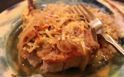 Baked Pork Chops with Caramelized Onions and Smoked Gouda from Betty Rosbottom