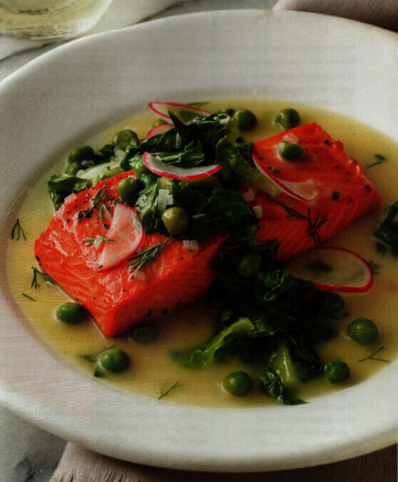 Salmon with Buttery French Pea and Lettuce Broth